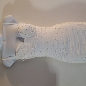 Formal White Peral Beaded Draped  Elegant Dress